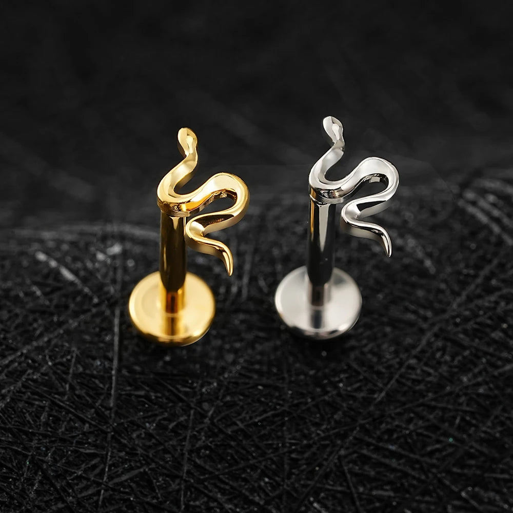 Viper – labret en titane ASTM F136 – collection Black Halo – Lucifer Ink Studio